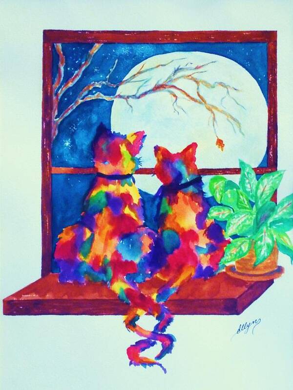Cats Art Print featuring the painting Moonstruck ll by Ellen Levinson