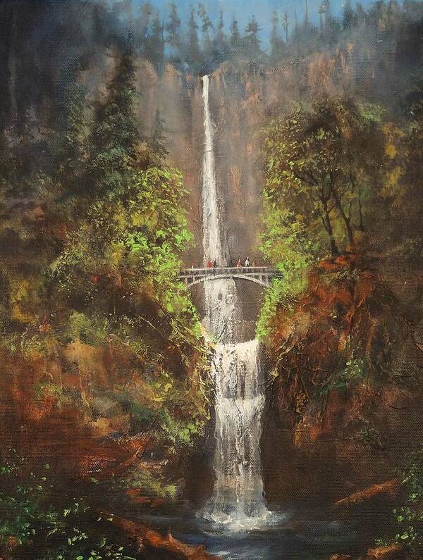  Multnomah Falls Art Print featuring the painting Multnomah Falls Oregon by Tom Shropshire