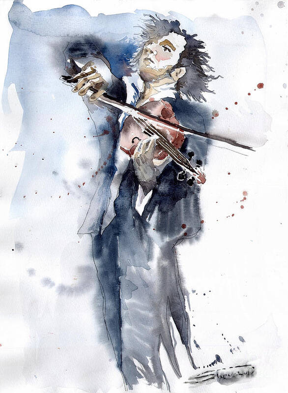 Music Art Print featuring the painting Violine player 1 by Yuriy Shevchuk