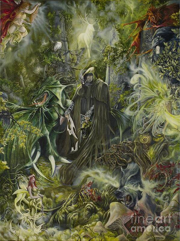 High Fantasy Art Print featuring the painting Nine Dragons Gate by Shawn Orne