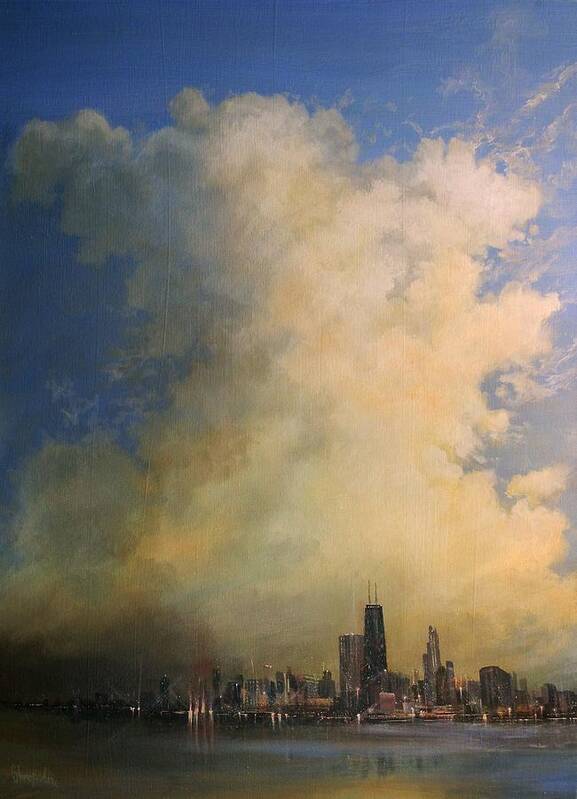 Skyscape Art Print featuring the painting Chicago Skyscraper by Tom Shropshire