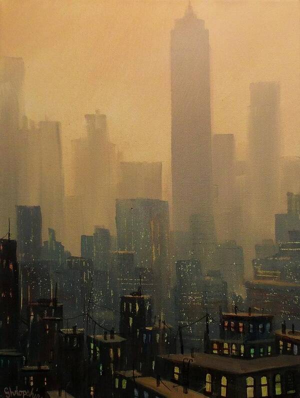 Chicago Art Print featuring the painting City Haze by Tom Shropshire