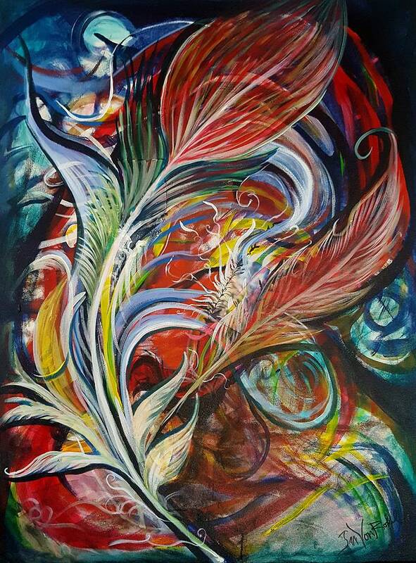 Feather Art Print featuring the painting Feather Fury by Jan VonBokel