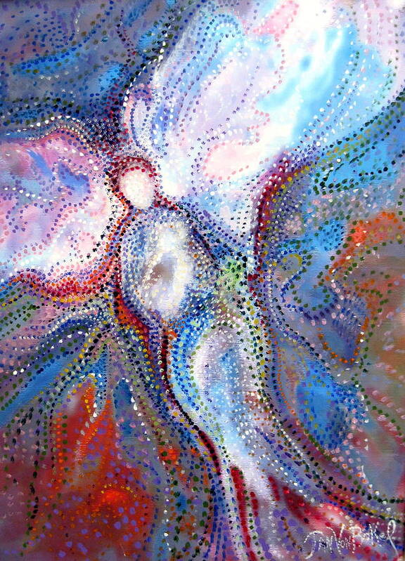 Pointillism Abstract Angel And Child  Art Print featuring the painting In the Care of by Jan VonBokel