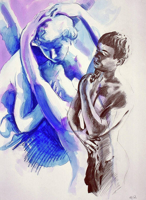 Watercolor Figure Art Print featuring the painting Loves Discovery by Rene Capone