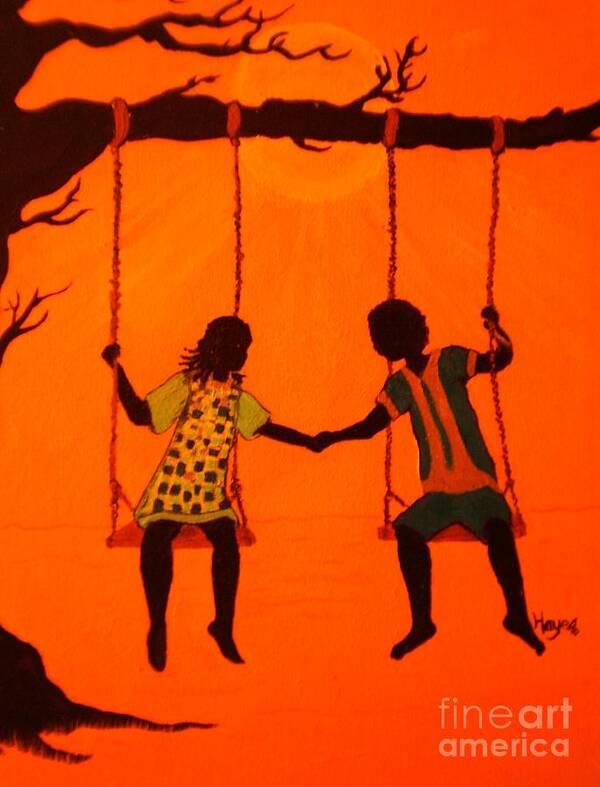 Black Art Print featuring the painting Young Love by Barbara Hayes