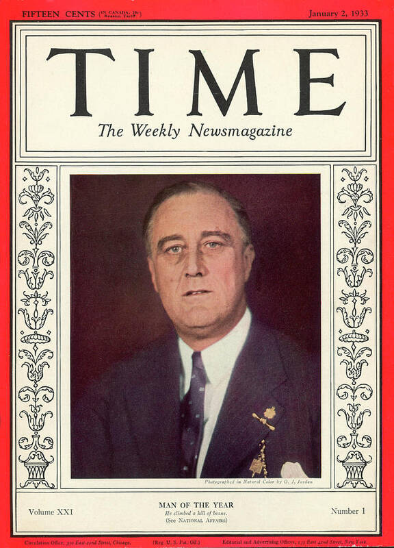 Nation Art Print featuring the photograph Franklin D. Roosevelt - Man of the Year 1933 by O J Jordan