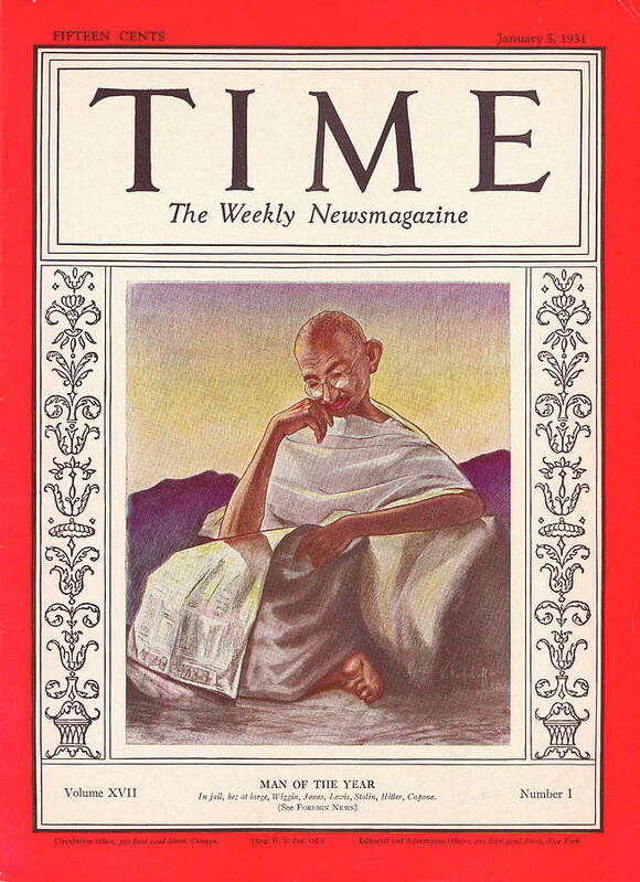 Mahatma Gandhi Art Print featuring the photograph Mahatma Gandhi - Man of the Year 1931 by Illustration cr V Perfilioff