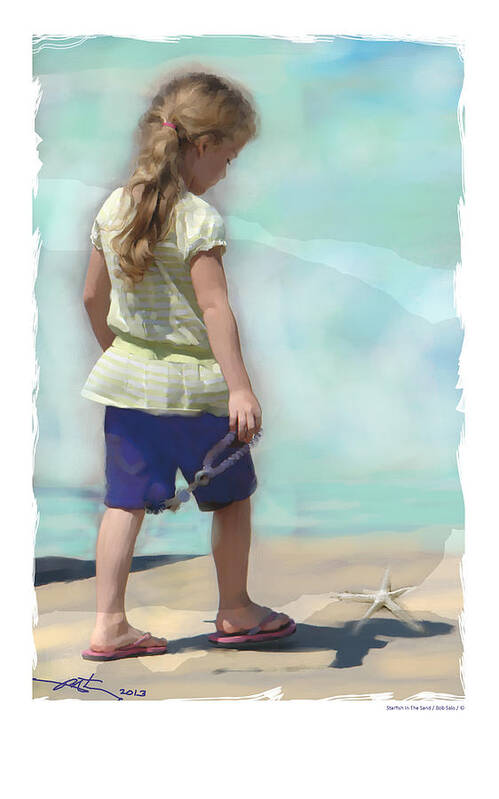 Girl Art Print featuring the painting Starfish In The Sand by Bob Salo