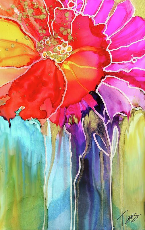  Art Print featuring the painting Stained Glass Flower by Julie Tibus