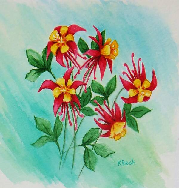 Print Art Print featuring the painting Columbines by Katherine Young-Beck