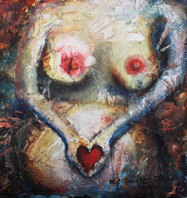 Heart Art Print featuring the painting Pregnant Nude 3 Pose Before the Mirror #2 by Mary C Farrenkopf