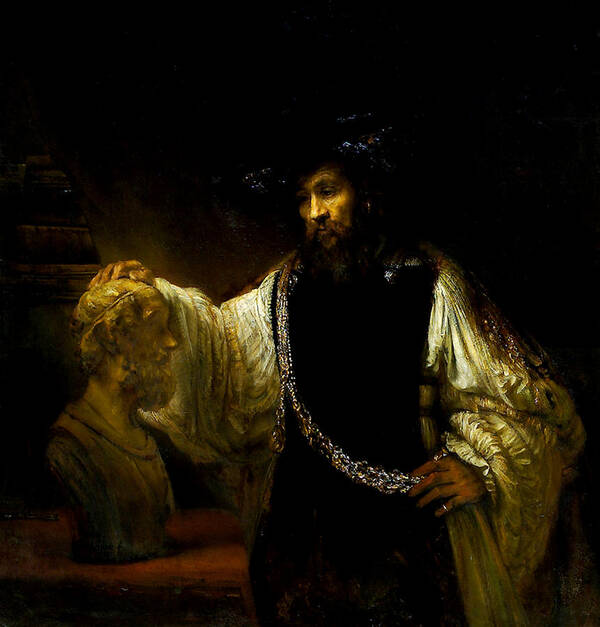 Aristotle Contemplating A Bust Of Homer Art Print featuring the painting Aristotle Contemplating a Bust of Homer by Rembrandt van Rijn