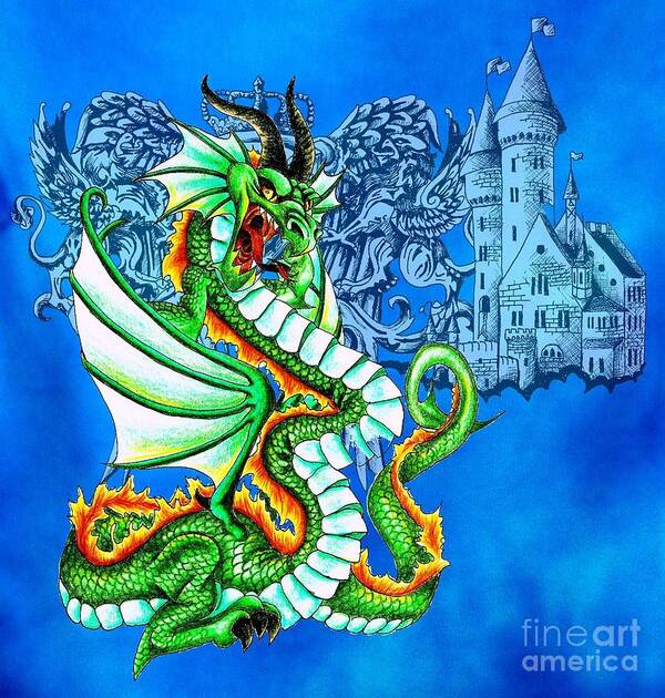 Dragon Art Print featuring the digital art Dragon Castle by Scarlett Royale