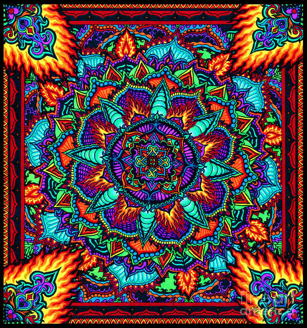 Mandala Art Print featuring the drawing Fire Flower by Baruska A Michalcikova