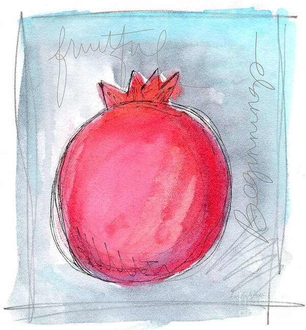 Pomegranate Art Print featuring the painting Fruitful Beginning by Linda Woods