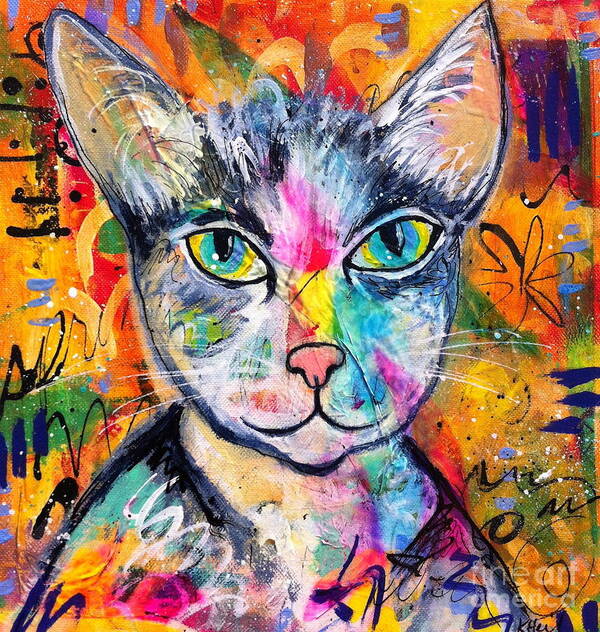 Kitty Art Print featuring the painting Graffiti Kitty by Kim Heil