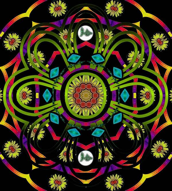 Hippie Art Print featuring the mixed media Hippie Mandala by Pepita Selles
