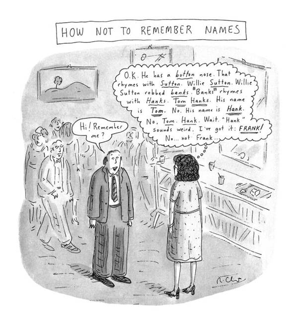 How Not To Remember Names
How Not To Remember Names
(woman Art Print featuring the drawing How Not To Remember Names by Roz Chast