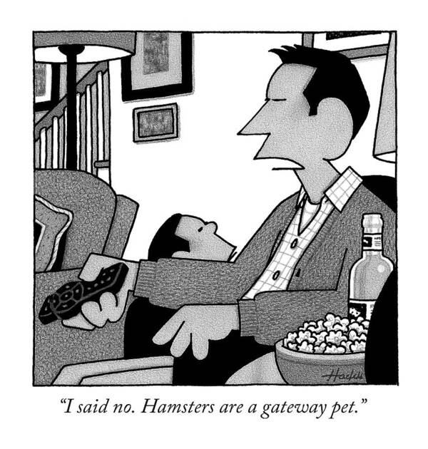 Hamster Art Print featuring the drawing I Said No. Hamsters Are A Gateway Pet by William Haefeli