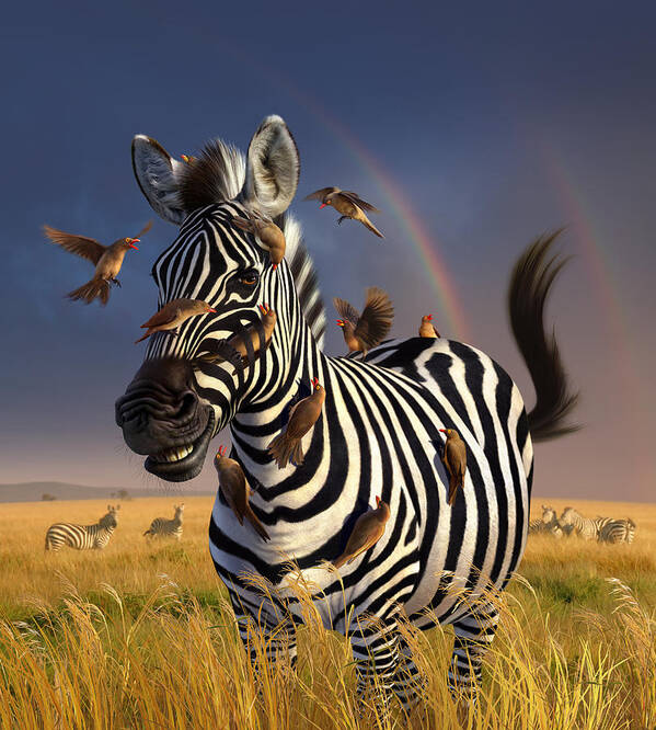 Zebra Art Print featuring the digital art Jailbird by Jerry LoFaro
