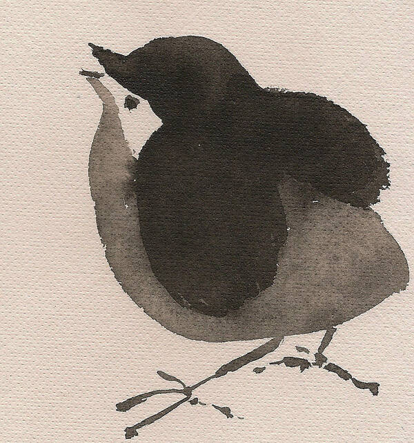 Chinese Ink Painting On Paper Art Print featuring the painting Little birdie by Asha Sudhaker Shenoy