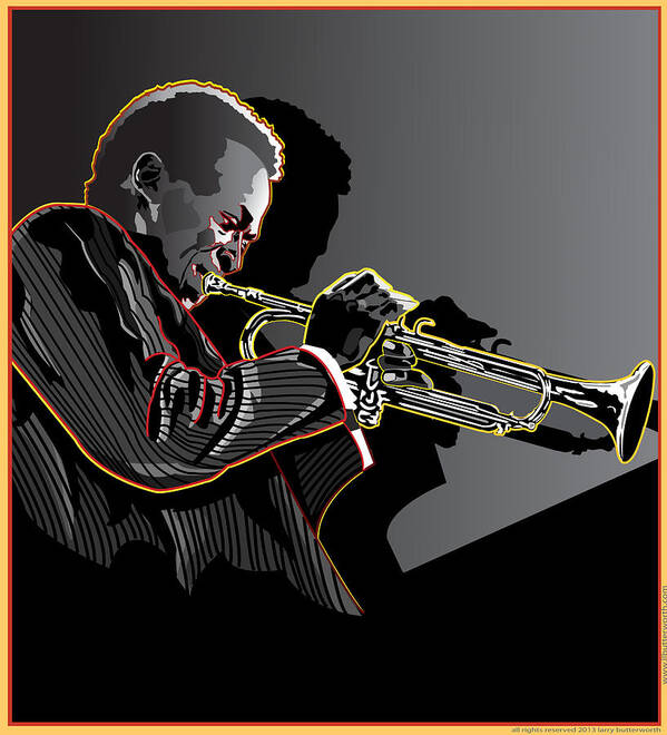 Miles Davis Art Print featuring the digital art Miles Davis Legendary Jazz Musician by Larry Butterworth