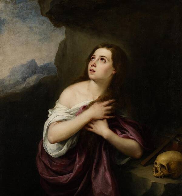 Skull Art Print featuring the painting Penitent Magdelene by Bartolome Esteban Murillo