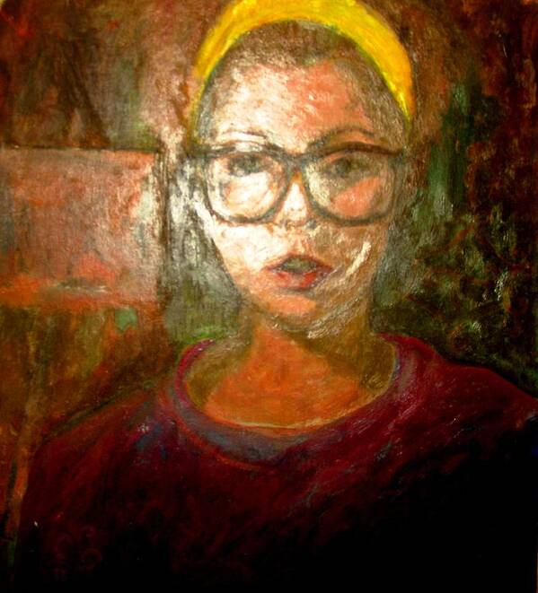 Portraits In Oils Art Print featuring the painting Self Portrait in Yellow Headband by Anita Dale Livaditis