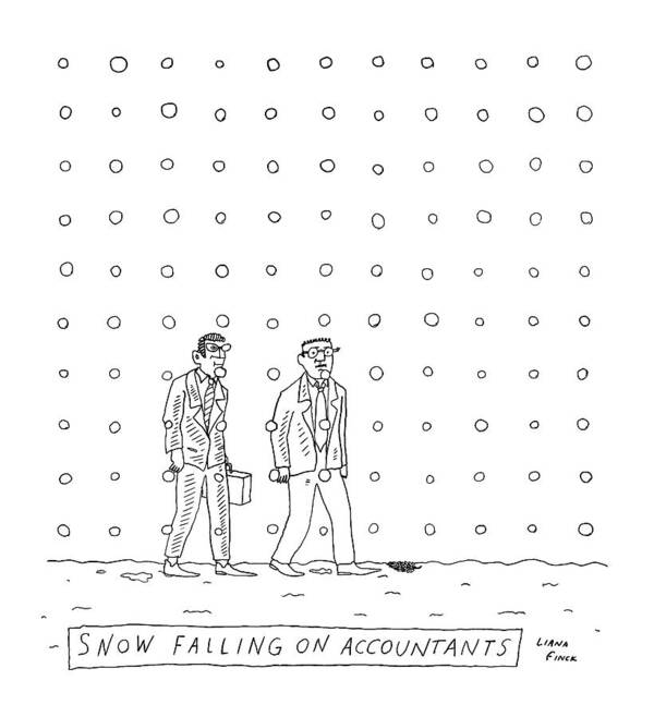 Snow Falling On Cedars Art Print featuring the drawing Snow Falling On Accountants -- Two Men Walk by Liana Finck