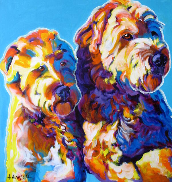 Dawgart Art Print featuring the painting Soft Coated Wheaten Terrier - Max and Maggie by Dawg Painter