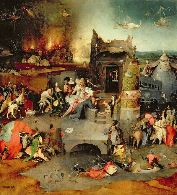 Hieronymus Bosch Art Print featuring the painting Temptation Of Saint Anthony Centre Panel Detail by Hieronymus Bosch
