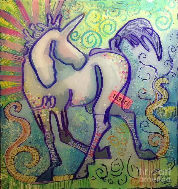 Unicorn Art Print featuring the painting Ticket to Anywhere by Kimberly Santini