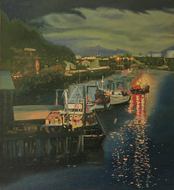 Juneau Alaska Art Print featuring the painting An Evening in Juneau Alaska by Thu Nguyen