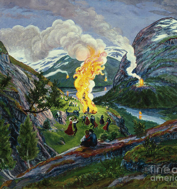 Nikolai Astrup Art Print featuring the painting Midsummer fire by Nikolai Astrup