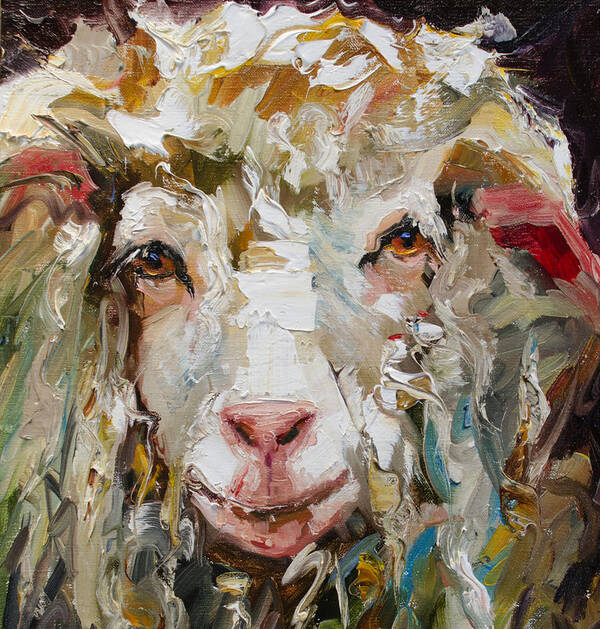  Art Print featuring the painting 10x10 Sheep by Diane Whitehead