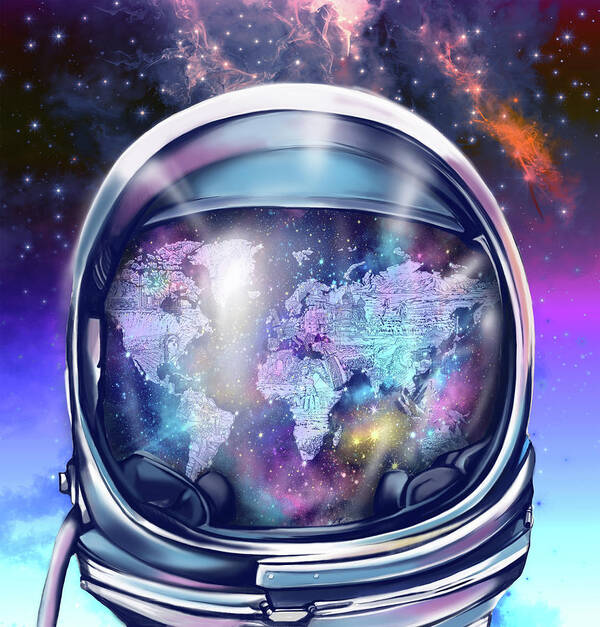 Space Art Print featuring the painting Astronaut World Map 9 by Bekim M