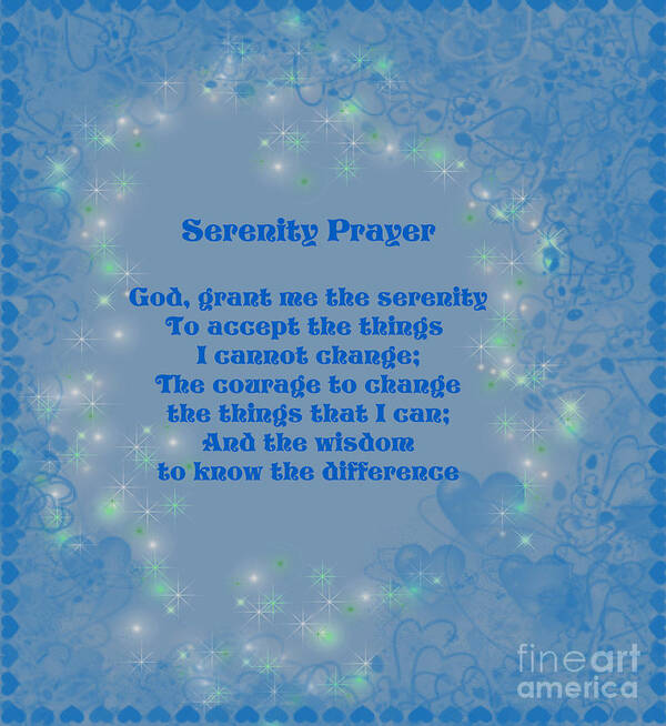 Inspirational Art Print featuring the digital art Blue Hearts Serenity Prayer by Smilin Eyes Treasures