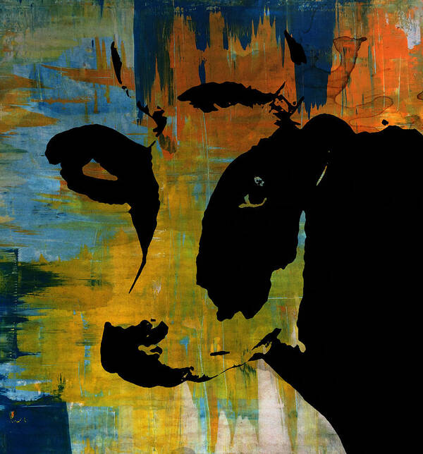 Cow Art Print featuring the painting Cow Sunset Rainbow 2 - Poster Print by Robert R Splashy Art Abstract Paintings