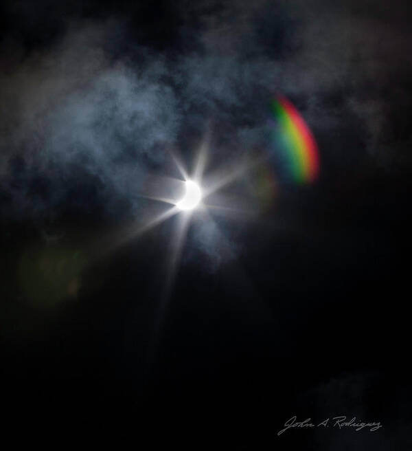 Sun Art Print featuring the photograph Solar Eclipse 2017 and Rainbow by John A Rodriguez