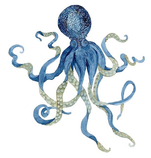 Indigo Art Print featuring the painting Indigo Ocean Blue Octopus by Audrey Jeanne Roberts