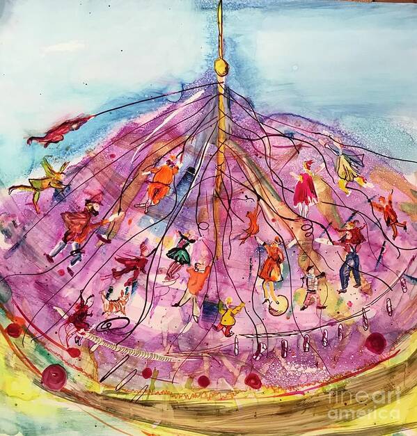 Merry Go Round Art Print featuring the painting Maypole Mayhem by Patty Donoghue