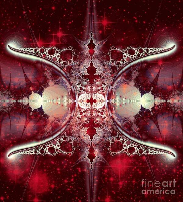 Mirror Gateway / Crop / Red Stars Art Print featuring the digital art Mirror Gateway / crop / red stars by Elizabeth McTaggart