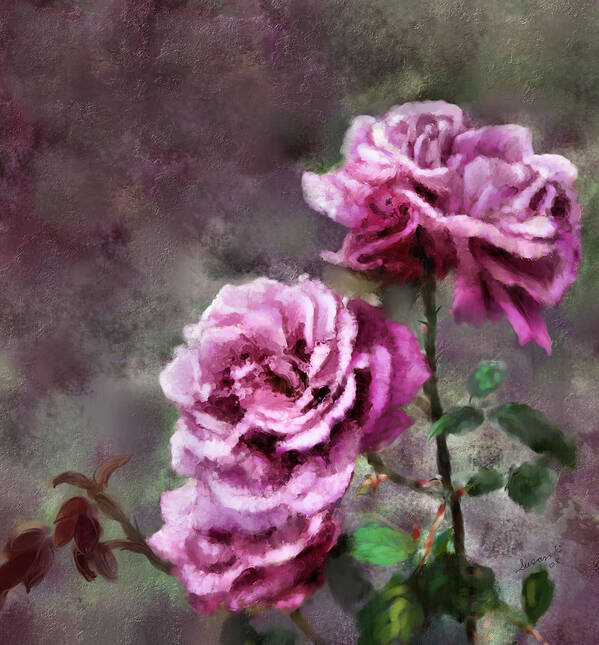 Digital Painting Art Print featuring the digital art Moms Roses by Susan Kinney