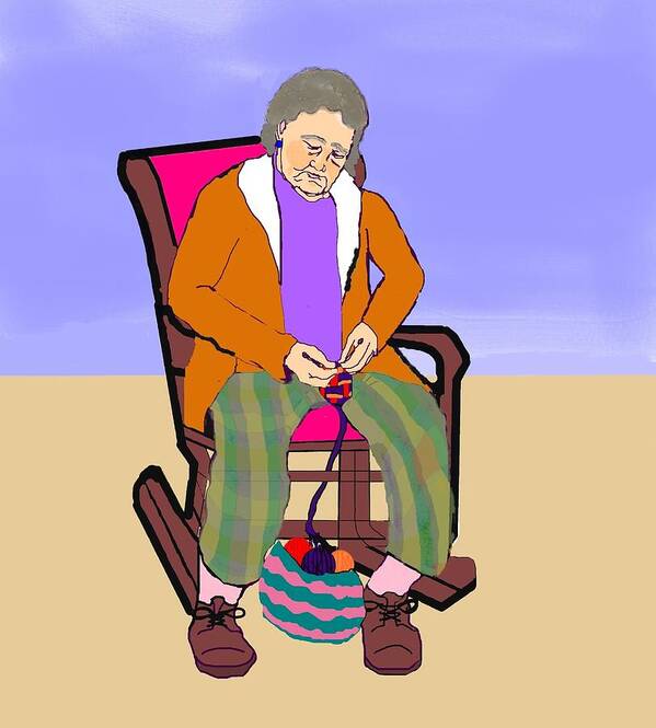 Grandmother Art Print featuring the digital art Nana Knitting by Pharris Art