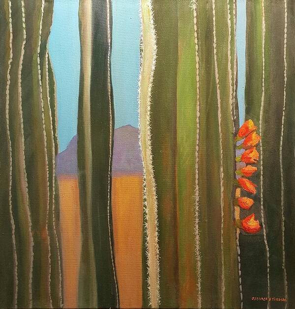  Art Print featuring the painting Sonoran Desert Cactus Reds by Jessica Anne Thomas