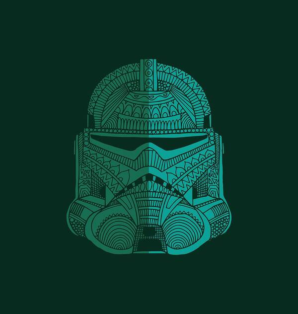 Stormtrooper Art Print featuring the mixed media Stormtrooper Helmet - Star Wars Art - Blue Green by Studio Grafiikka