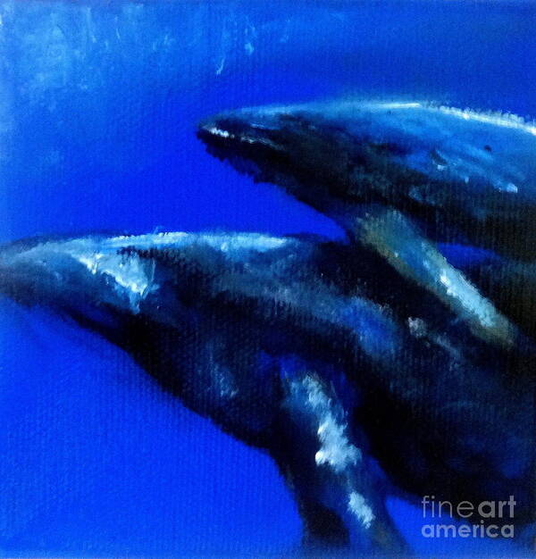 Whales Art Print featuring the painting Sunday Swim by Fred Wilson