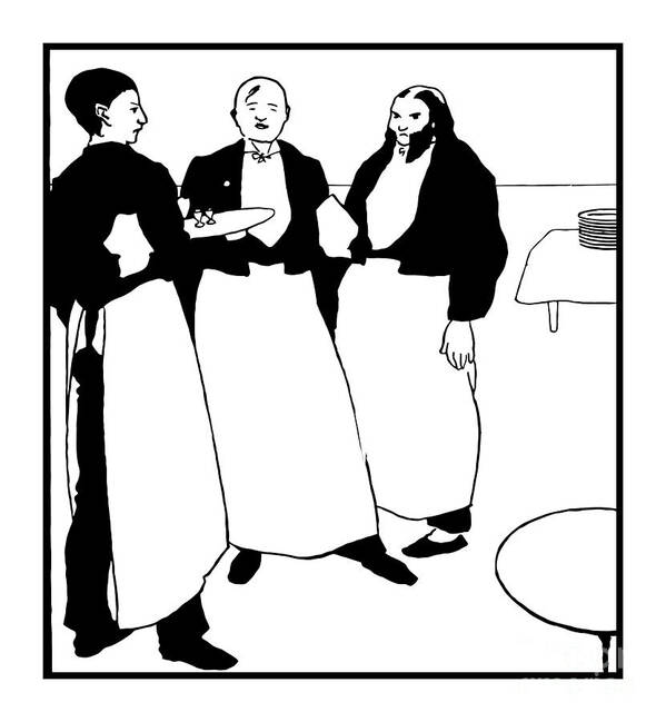  Black And White Art Print featuring the digital art The French cafe waiters by Heidi De Leeuw