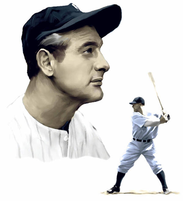 Lou Gehrig Art Print featuring the painting The Iron Horse Lou Gehrig by Iconic Images Art Gallery David Pucciarelli